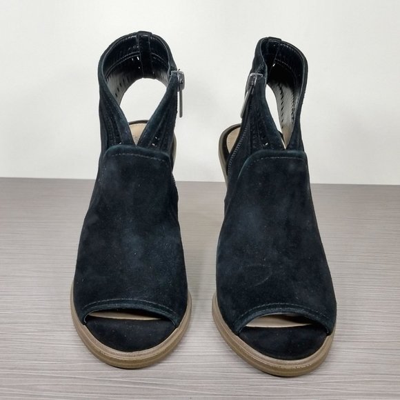Vince Camuto Koral Heeled Peep Toe Bootie, Black Suede, Womens Size 5 US / 35 - Picture 2 of 11